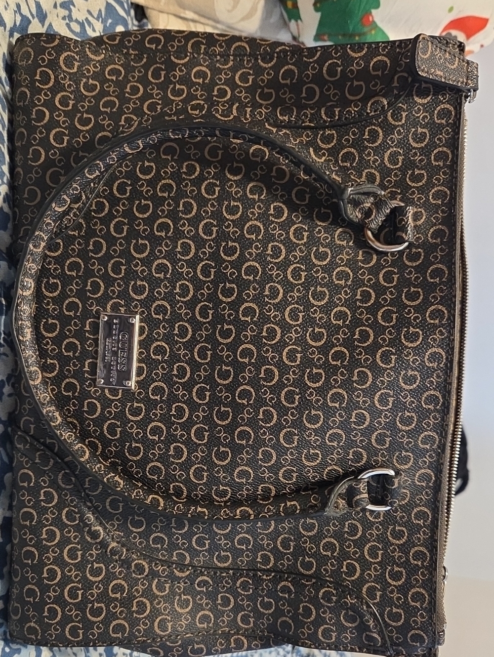 GUESS Black & Brown Monogram Duffel Bag
